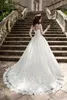 2021 New Long Sleeves Wedding Dresses Sheer Neck Appliques A Line Corset Back Sweep Train Vintage Lace Beach Bridal Gowns Vestidos De Noiva