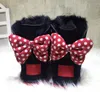 Klassisk Design Kort Baby Boy Girl Kvinnor Kids Bow-Tie Snow Boots Päls Integrated Håll varma Stövlar EUR Szie 25-41 Gratis frakt