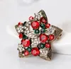 New Christmas Jewelry Multicolor Crystal Pentagram Brooches Antique Gold Alloy Rhinestone Star Brooch Costume Pins XMAS Gifts for Kids