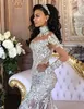 Sexy Mermaid Wedding Dress Long Sleeves Sheer High Neck See Through Luxury Beads Pearls Crystals Lace Appliques Bridal Gowns Long Train