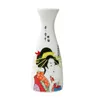 日本の磁器日本酒セットワインボトルとカップドリンクウェアギフト芸者レディーギャニチャーデザインの伝統的な中国の絵