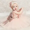 Baby Infant Toddler Birthday Party Sukienki Blush Różowy Róża Złote Cekiny Łuk Koronki Załoga Nisze Herbata Długość Tutu Ślubny Kwiat Girl Dresses 2019