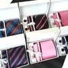 New Fashion Brand Striped Men Neck Ties Clip Hanky Cufflinks box sets Formal Wear Business Wedding Party Tie for Mens K02