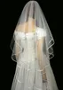 Nuovo arrivo a due strati bianco avorio champagne velo da sposa bordo del nastro punta delle dita strass Lehgth veli da sposa