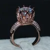 Fashion 925 Sterling Silvre Rose Gold Gemstone Diamond CZ Crown Jewelry Cocktail Wedding Bride Band Rings finger for Women