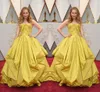 2017 Celebrity Dresses Strapless Yellow A-Line Red Carpet Dresses Sleeveless Evening Dresses Back Zipper Tiered Ruffle Custom Made Prom Gown