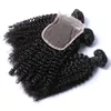 Afro Kinky Curl Bundles de cheveux brésiliens avec fermeture Tissage de cheveux humains Fermeture 4x4 Partie libre Couleur naturelle 1B Noir