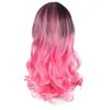 Woodfestival ombre rosa azul encaracolado peruca de comprimento médio feminino fibra sintética peruca preta resistente ao calor perucas de cabelo 50cm3120407