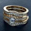 18k yellow Gold Fille engagement wedding ring sets w/ crystal R179 M-U