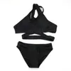 2017 Summer New Black Sexy Criss Cross Bikini Halter Crop Top High Neck Bikini Set Women Swimwear Swimsuit Beach Bathing Suits
