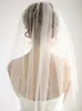 One Layer Wedding Veil Ellow Długość Biała Kości Słoniowa Szampana Pearły Welon Bridal Z Grzebieniem Tulle