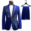 Fashion High-grade Applique Men's Suits Sparkly Sequins White Crystals Blazers Pants Set Prom Party Host Singer Costume Weddi283t