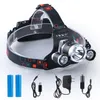 LED 8000 Lumens Headlight 3 LEDs XM-L T6+2R5 Head Lamp High Power Headlamp with charger