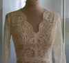 High Quality Long Sleeves Wedding Bolero Jacket Lace Ivory V-Neck Custom Made Sheer Wedding Wraps Shrugs Buttons Back Bridal Stole