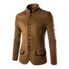 Groothandel- Mandarijnkraag Single Breasted Man Wollen Pak Jas Solid Casual Trench Fall Winter Overjas Mode Mannen Bovenkleding