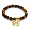 5 Set Wholesale 8mm Tiger Eye Beaded Jewelry Free Shipping Yoga Gold OM Silver Buddha Best Men's Bracelets