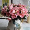Seda artificial Mini Peony Flower 1 Bouquet 5 Head Fait Fake Home Party Garden Decoración de bodas Blue marfil Pink4090077