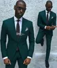 Custom Made Fashionable Groom Tuxedos Groomsmen Dark Green Peak Lapel Bridegroom Best Man Suit Wedding Men's Blazer Suits (Jacket+Pants)