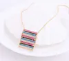 Designer Fashion Candy color Stripe Charm Square Pendant Necklace for Women Choker Collar Statement Necklace Gold Plated Link Chain Jewelry