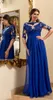 Modern Lace Appliques Chiffon Evening Dress 2019 Royal Blue A-line Half Sleeves Long Prom Dress vestido longo formatura