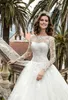 Vintage billig drottning bröllopsklänning en linje ren nack lång ärm spets korsett bakre brudklänning plus storlek skräddarsydd vestido de noiv1585730