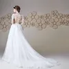 Mermiad manga comprida vestido de casamento Sheer Bateau decote Applique See-Through Backless vestido nupcial Moda Capela Trem Organza Vestido de Noiva