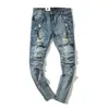 High Street Männer Zerrissene Slim Fit Knieschnitte Distressed Lange Hosen Vintage Hellblaue Hose2929