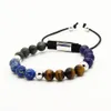 Goedkope sieraden groothandel 10 stks / partij 8mm blauwe zee sediment stenen kralen met een rang tijger oog steen energie macrame armbanden