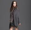 2017 Nuovo Autunno Europa Donna Nappe Lavorate A Maglia Mantello Cappotto Poncho Collo di Pelliccia Sintetica Cardigan Top Outwear Maglieria Mantello Cappotti