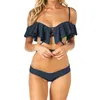 Sexy Off Shoulder Ruffled Bandeau Thong Biquini Strappy Swimsuit Swim Wear Bathing Suit Swimwear Women Brazilian Bikini