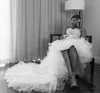 Kristaller Beaded High Low Wedding Dresses African Plus Size Sweetheart Bridal Gowns Tulle Ruched Sweep Train Wedding Vestidos