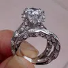 Виктория Wieck 8mm Big Stone White Topaz Jewelry Sterling Sier Simulate Diamond Gemstones свадебные женщины кольцо Band Dired Sz5-11