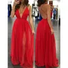 Stunning Plunge Vneck Prom Dresses Attractive Backless Criss CrossStraps Cheap Sexy Tulle Long Club Party Dresses 2017 Latest Ev6840106