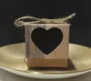 Vintage Papier Kraft Hollow Out Love Heart Favor Pudełko Pudełko Wedding Birthday Party Handmade Soap Jewelry Candy Wrap Opakowania pudełka