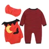 New Halloween Conjuntos de Bebê INS Pumpkin Romper Listrado + colete + Chapéu 3 pcs conjuntos New born Menino jumpsuits criança meninas menino conjuntos