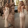Berta 2019 Sheath Illusion Wedding Dresses Backless Plunging Neckline 3D-Floral Appliques Beads Bridal Gowns Custom Made Wedding D282L