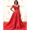 Glarmous Red Lace Celebrity Dresses Short Sleeves Niecy Nash Red Carpet Dresses 67th Emmy Awards Sexy V Neck Organza Evening Gowns