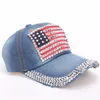 Hot Koop VS Verenigde Staten Amerikaanse Vlag Baseball Caps Verstelbare Jeans Denim Rhinestone Mannen Dames Snapback Hat Cap M002