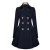 女性のコート冬のトレンチコートのファッションの固体オーバーコートのターンダウンカラースリムなアウターボタン黒海軍ベージュの服