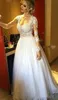 Vestido de Novia Två stycken Långärmad strand Bröllopsklänningar Avtagbara tåg Brudklänningar med spets och pärlor Robe de Mariage 2017