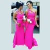 Elegancka Tanie South African Fuchsia Druhna Dress One Shoulder Beaded Maid of Honor Dress Sukienka Ślubna Goście Goście Custom Made Plus Size