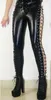 Top qualité femmes Sexy Leggings Punk gothique similicuir crayon pantalon Wetlook cordon de serrage à lacets côté mince Leggings discothèque Costume