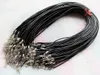 2mm 16-18inches Adjustable Genuine Leather Necklace Cord Rope String,1.8inch Extender Chain,12mmx7mm Lobster Clasp, DIY Jewelry Beading Cord