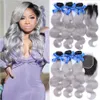 Ombre Human Weft Hair Weave Body Wave 1B/Grey 7A Brazilian 3 Bundles With Lace Top Closure Silver Hair Extensions 10-30inch