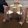 2017 Bağlantı İçin Krem Organze Ruffles ile Pembe Kurdele Romantik Güzel Sandalye Kanat Sandalye Düğün Süsleme Malzemeleri Kapaklar