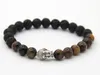 Mäns pärlstav Buddha -armband 8mm lavasten med Tiger Eye Yoga Meditation Jewelry for Party Gift311z