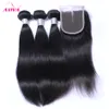 Virgin Weave 8a Peruvian Indian Malaysian Brazilian Bundles with Lace Closures Unprocessed Straight Human Weaves Extensions