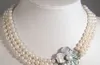 3 Rows 7-8mm White freshwater Cultured Pearl Necklace 17"-19" Shell Clasp