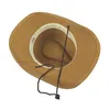 Unise enfants Cowboy paille Sunhat avec ceinture en cuir enfants Jazz chapeaux Cowgirl réglable mentonnière casquettes pour garçon et fille