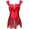 Faux cuir Corset plus récent noir rouge grande taille Corset dentelle hors épaule ourlet avant à lacets Bustier Corset dos fermeture éclair Corselet